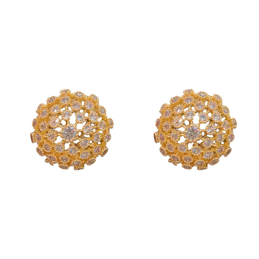 Eaioncol Geometric Full CZ Round Stud Earrings Gold