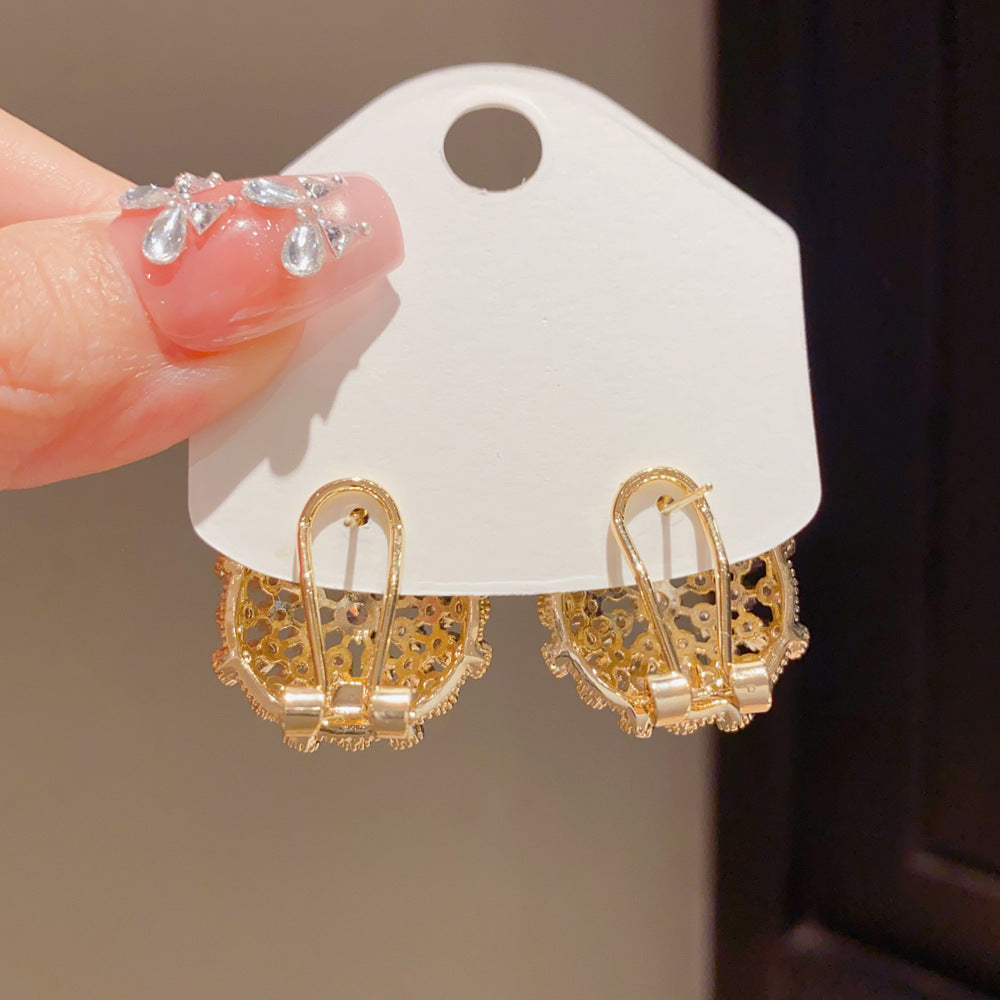Eaioncol Geometric Full CZ Round Stud Earrings Gold
