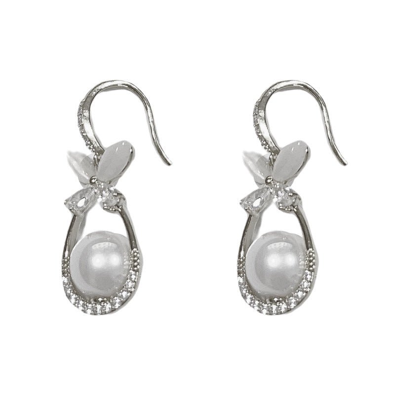 14K Gold-Plated Butterfly Pearl Waterdrop Earrings–Elegant Hook Design