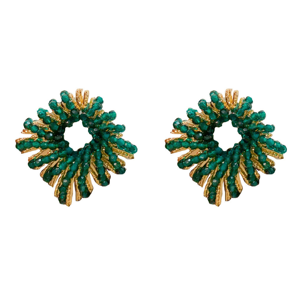 Eaioncol Handmade Beaded Geometric Hoop Earrings Gold Silver