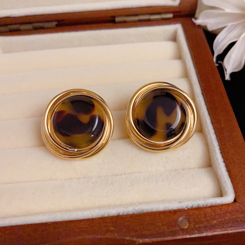 Luxury Metal Leopard Print Geometric Stud Earrings – Elegant Design