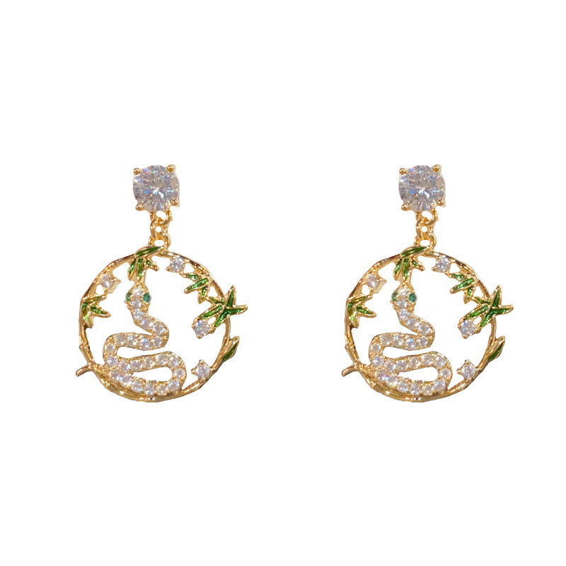 14KGold-Plated Zircon Snake Bamboo Leaf Hoop Earrings-Elegant & Trendy