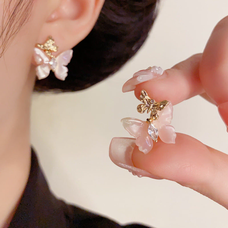 Luxury Gradient Pink or Blue Butterfly Gold Earrings – Elegant Design