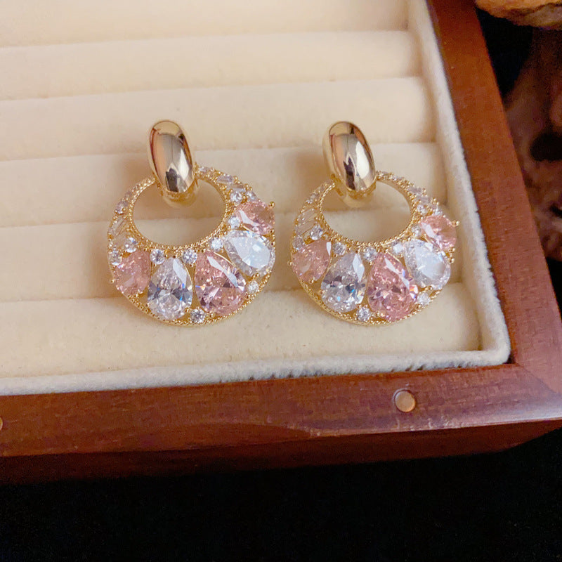 Luxury Colorful Zircon Round Drop Earrings – Elegant Geometric Design