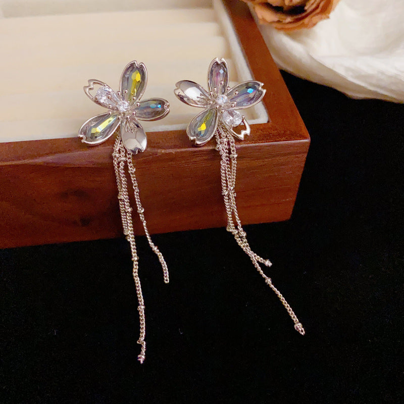 Elegant Light Coffee Gold Petal Tassel Drop Earrings – Floral Design