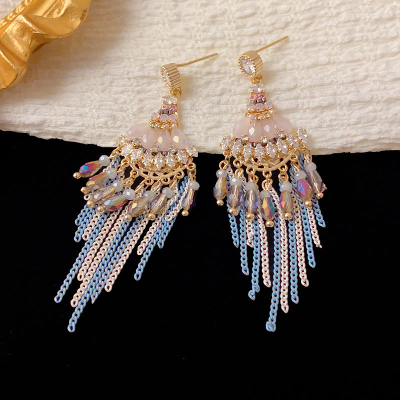 Luxury Geometric Beaded Tassel Drop Earrings – Elegant Design