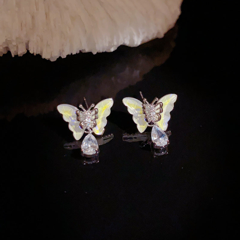 14K Gold Butterfly Teardrop Drop Earrings - Chic Elegance Design