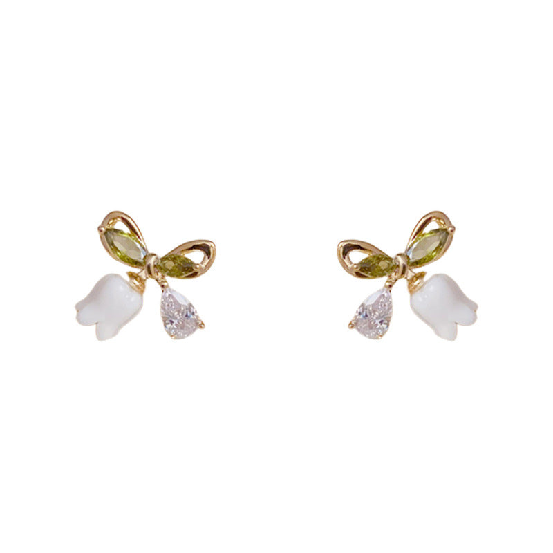 14K Gold-Plated Luxury Bow & Flower Stud Earrings – Elegant Design