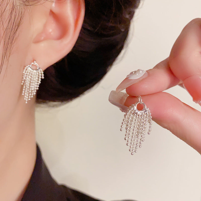 Luxury Metal Bead Tassel Drop Earrings – Elegant Geometric Design