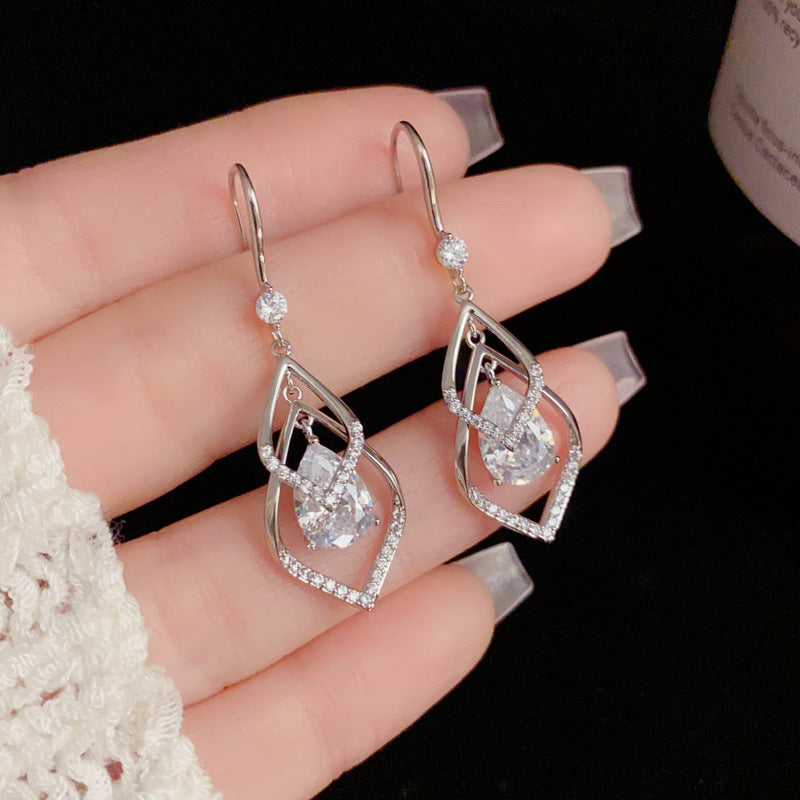 14K Gold Double-Layer Rhombus Earrings - Elegant Minimalist Design