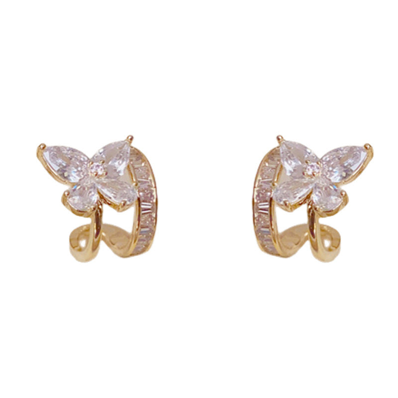Luxury Full-Zircon Butterfly Stud Gold Earrings – Elegant Design