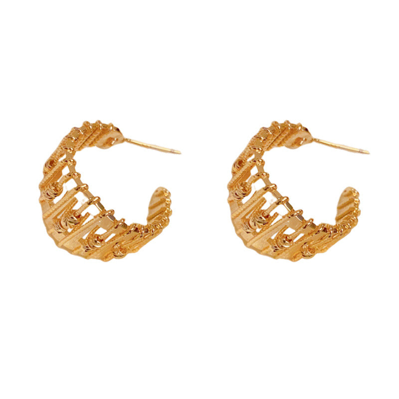 Luxury Metal Hollow C-Shaped Hoop Earrings – Geometric Elegant Design