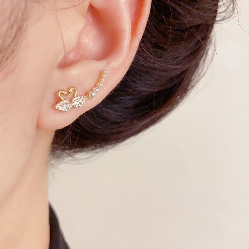 Luxury Zircon Swan Linear Ear Climber Earrings – Animal Design