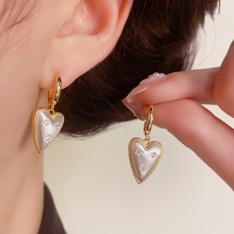 14K Gold-Silver Two-Tone Heart Drop Earrings – Elegant Design