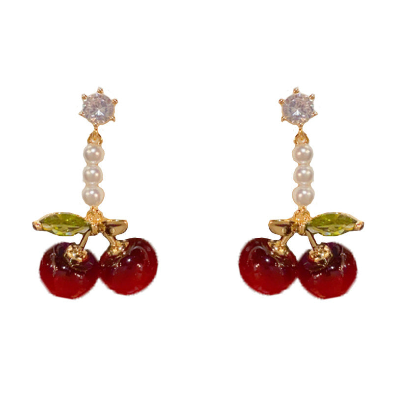 Elegant Red Cherry Pearl Drop Earrings – Sweet Fruit Design