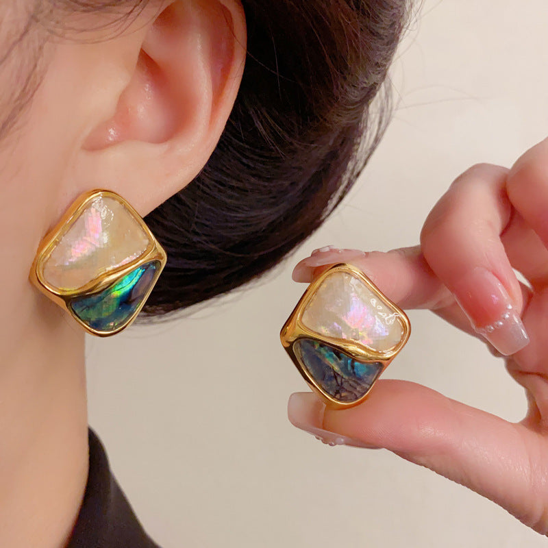 Luxury Color-Block Geometric Stud Earrings – Elegant Retro Design