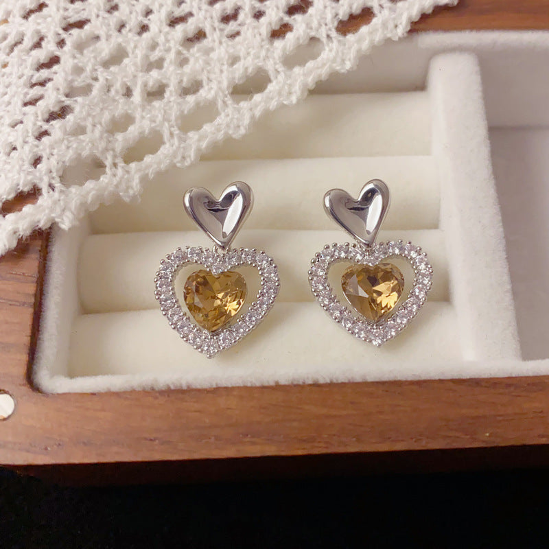 Luxury Full Pave Rhinestone Heart Drop Earrings – Elegant Design