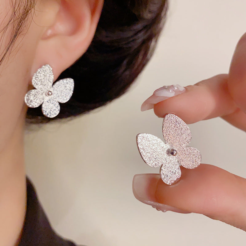 14K Gold Sandblasted Butterfly Stud Earrings – Chic Minimalist Design