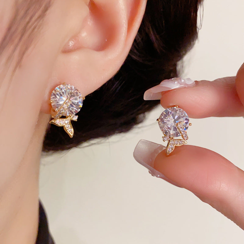 14K Gold-Plated Round Zircon Mermaid Tail Earrings – Elegant Design