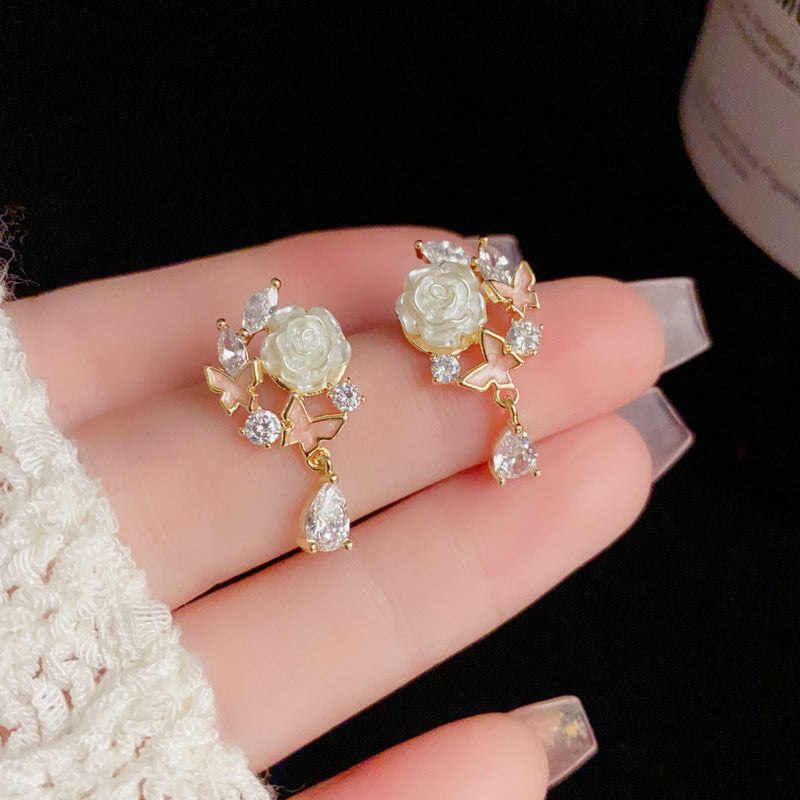 14K Gold-Plated White Flower Waterdrop Tassel Earrings – Sweet Design