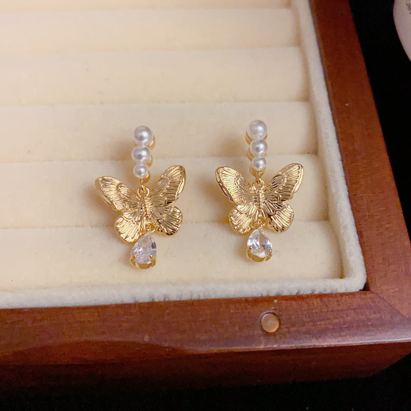 14K Gold-Plated Butterfly Drop Waterdrop Earrings - Elegant Design