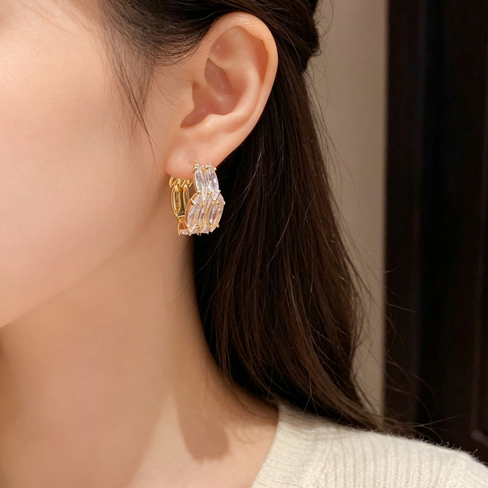 Eaioncol Geometric CZ Hoop Earrings 14K Gold & Silver Plated