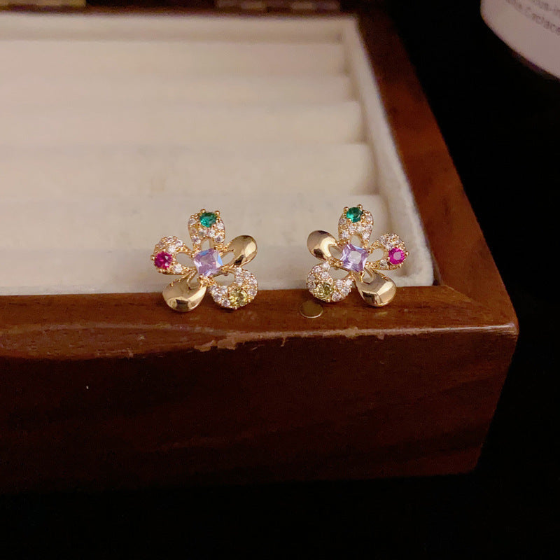 14K Gold Minimalist Colorful Hollow Flower Earrings – Floral Design