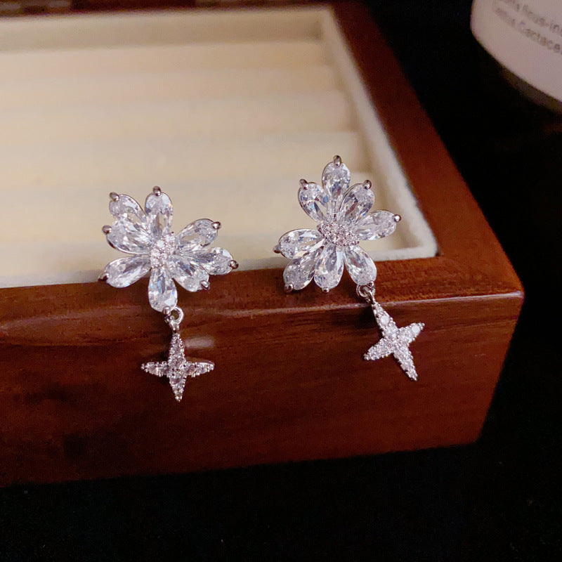 14K Gold Zircon Butterfly Star Drop Earrings- Chic Elegance Design