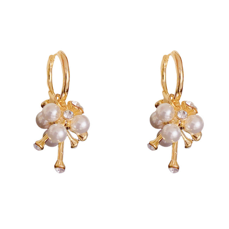 18K Gold Two-Way Irregular Zircon & Pearl Earrings –Floral Design