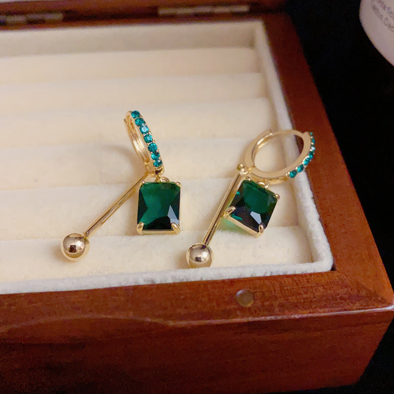 14K Gold Emerald Square Crystal Tassel Earrings - Chic Elegance Design