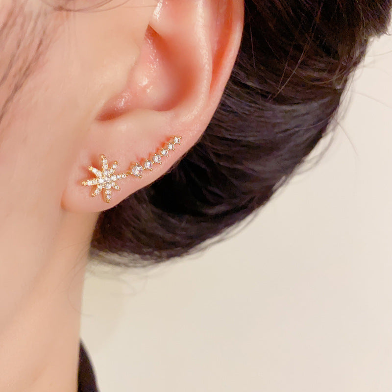 Luxury Full-Zircon Starburst Ear Crawler Earrings – Elegant Design