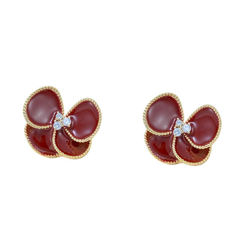 Luxury Enamel Red Petal Stud Earrings – Floral Design