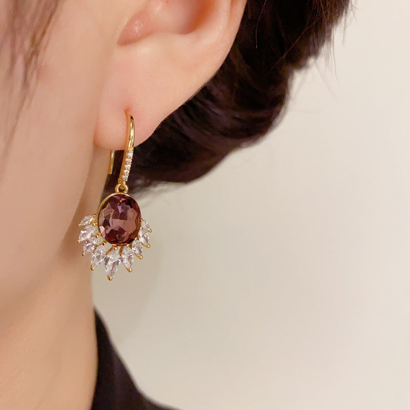 14K Gold-Plated Purple Zircon Drop Earrings - Elegant Chic Design