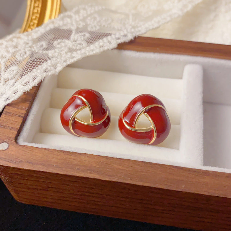 Luxury Red Enamel Triangle Stud Earrings – Minimalist Geometric Design
