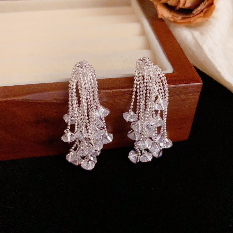 Luxury Fireworks Zircon Tassel Long Drop Earrings – Elegant Design