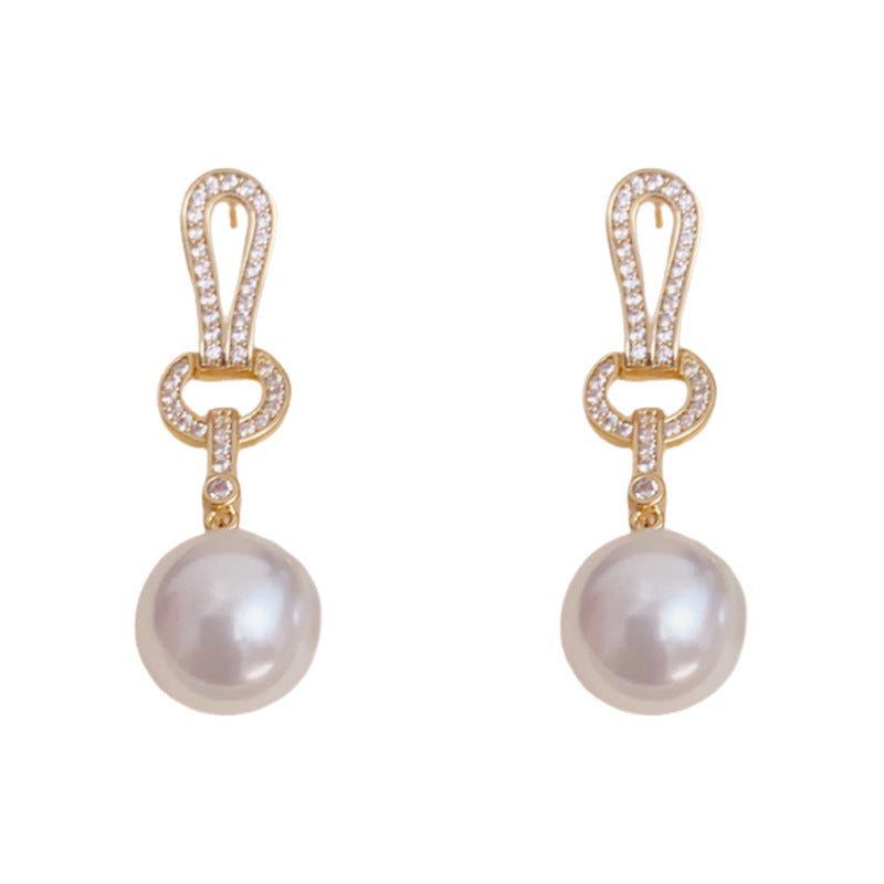 Luxury Zircon Geometric Pearl Tassel Drop Earrings – Elegant Design