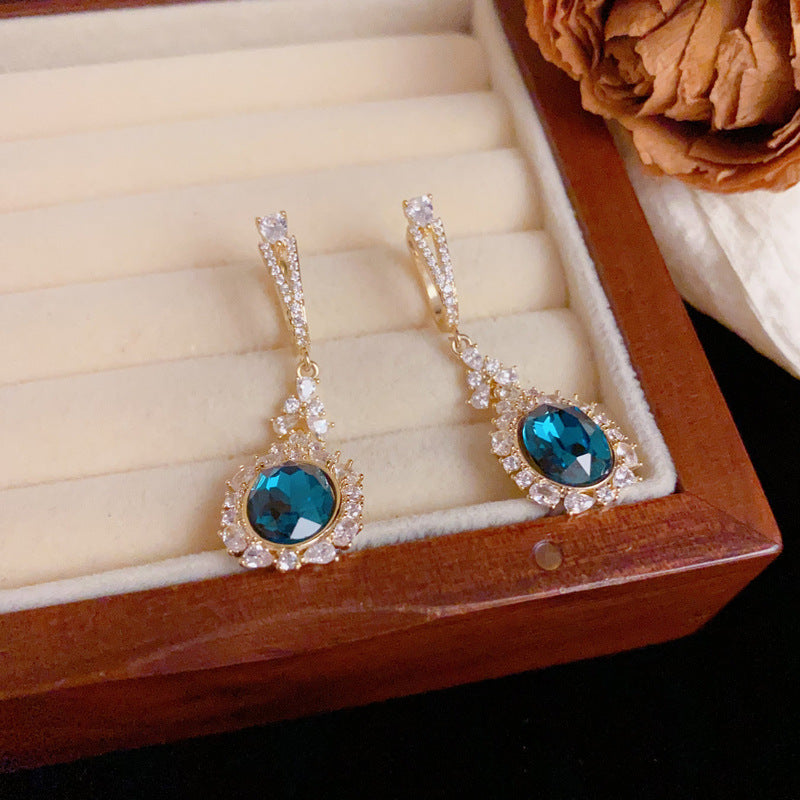 Luxury Zircon Blue Diamond Tassel Drop Earrings – Geometric Design