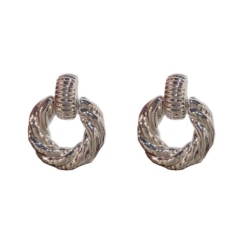 14K Gold-Plated Metal Geometric Braided Circle Earrings- Vintage Style