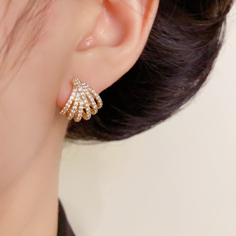 Luxury Zircon Arc S925 Silver Needle Stud Earrings – Elegant Design