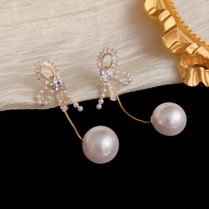 Luxury Zircon Pearl Bow Dual-Wear Tassel Drop Earrings– Elegant Design