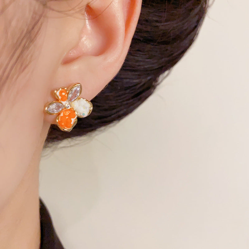 14K Gold-Plated Colorful Crystal Flower Stud Earrings – Fresh Design