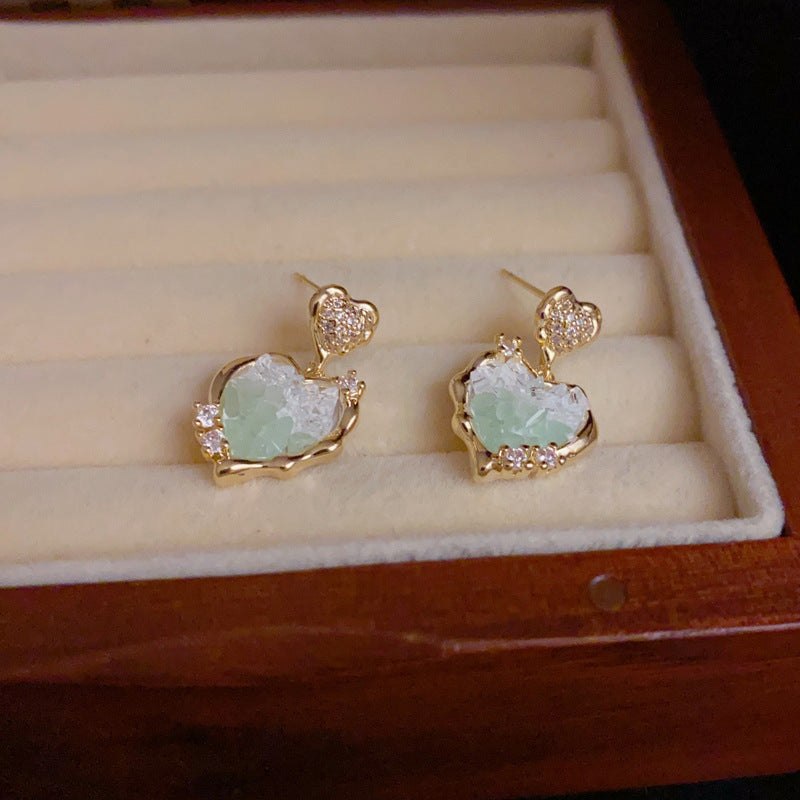 14K Gold-Plated Green Heart Drop Earrings – Sweet & Minimalist Design