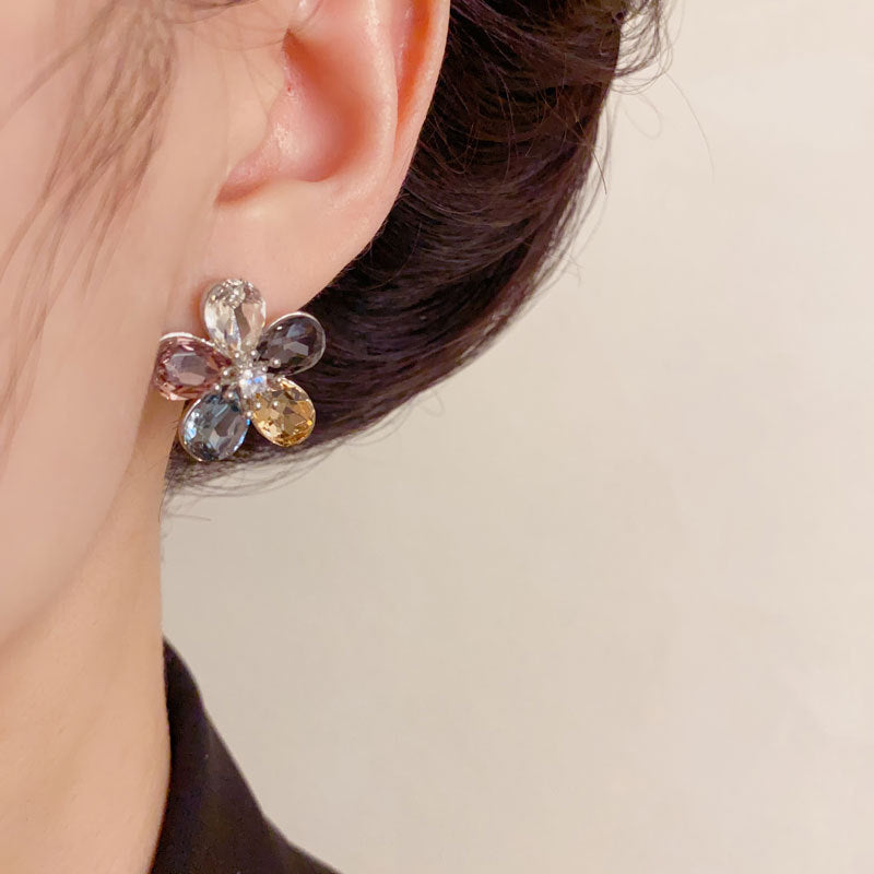 Luxury Colorful Zircon Flower Stud Earrings – Floral Design