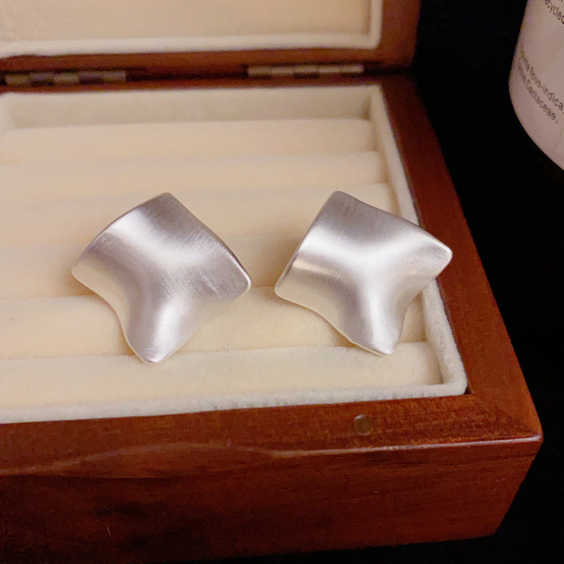 14K Gold-Plated Brushed Metal Diamond-Shaped Earrings - Vintage Chic