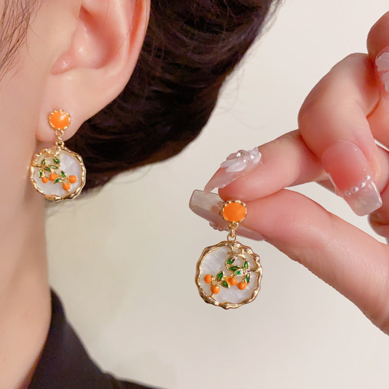 Luxury Persimmon Geometric Drop Gold Earrings – Elegant Design