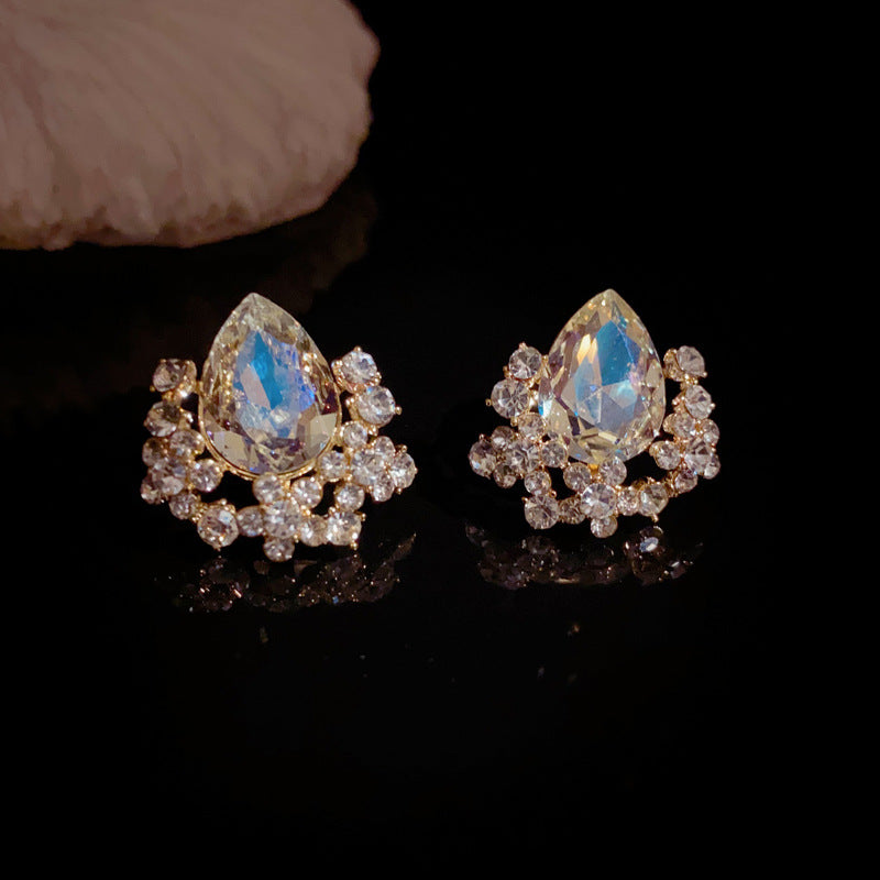14K Gold-Plated Large Zircon Waterdrop Stud Earrings –Sparkling Design