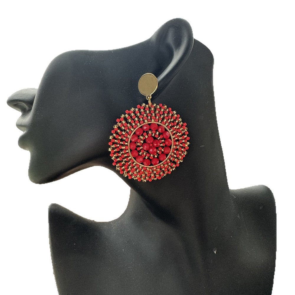 Handmade Bohemian Beaded Clay Round Earrings – Summer Style