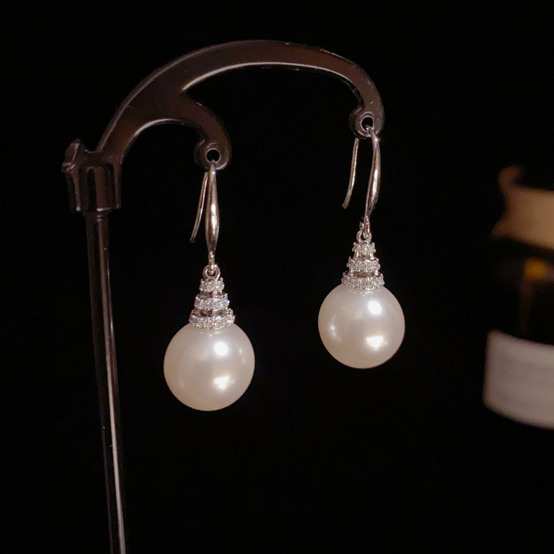 14K Gold-Plated Zircon Pearl Tassel Hook Earrings – Elegant Design