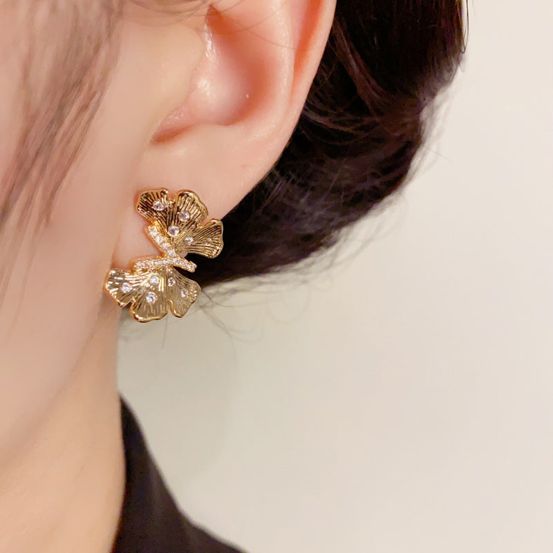 14K Gold-Plated 3D Metal Zircon Butterfly Stud Earrings –Luxury Design