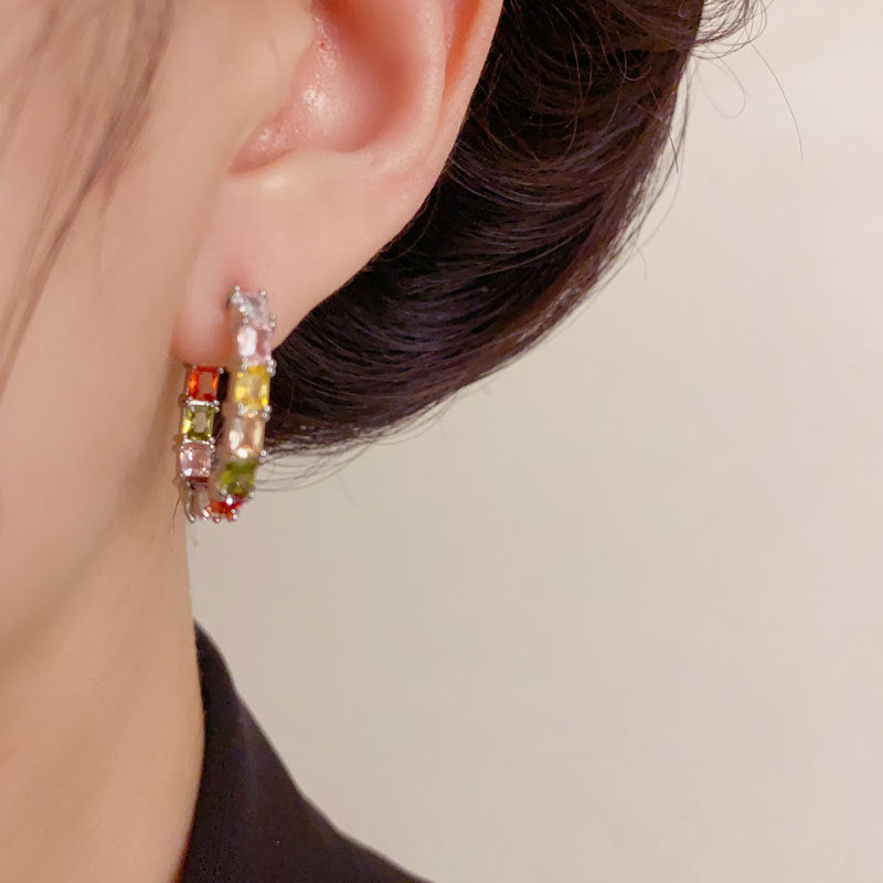 Luxury Colorful Zircon Geometric Ear Cuff Earrings – Elegant Design